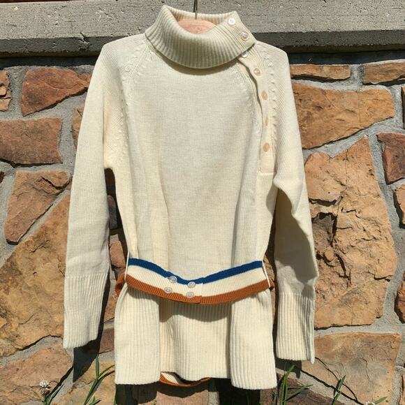 Vintage 60s Diane Rich belted knit wool button shoulder turtleneck sweater - Picture 2 of 4
